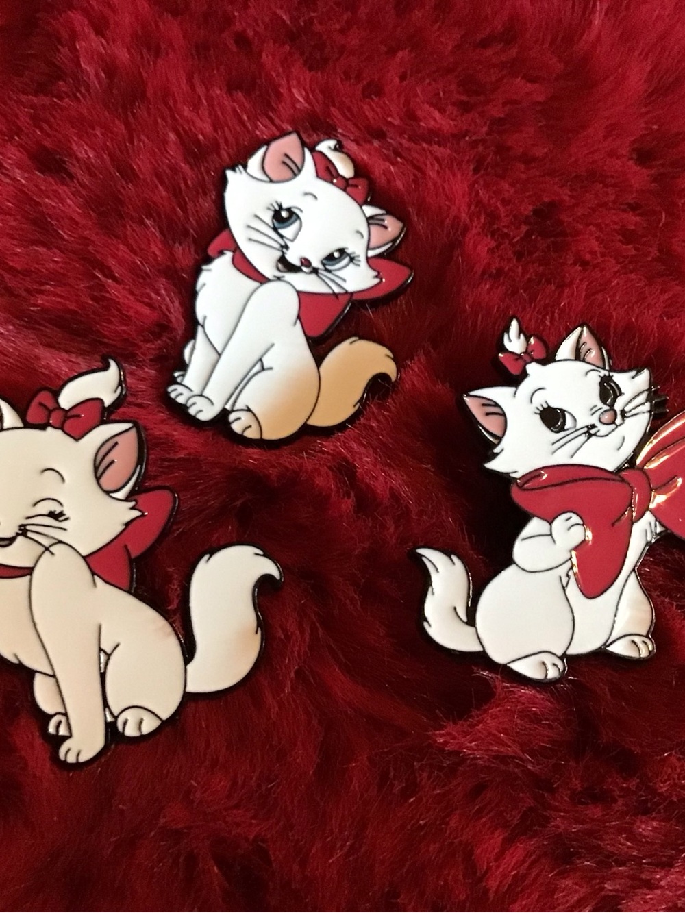Disney White Cat Enamel Pin Set with Red Bows